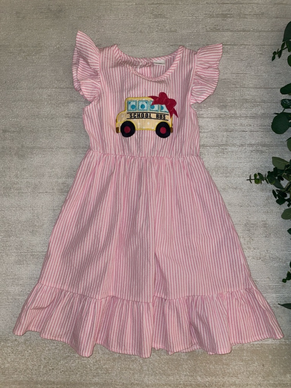 Striped Dress w. School Bus Appliqué